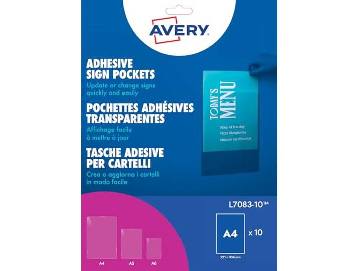 Avery zelfklevende infotasjes 1 per vel 221 x 304 mm 10 stuks transparant