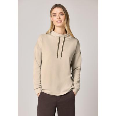 Langarmshirt STREET ONE, Damen, Gr. 46, beige (cotton beige), Stoff, 46% Modal, 46% Polyester, 8% Elasthan, unifarben, normal normal, hoch geschlossener Ausschnitt, abgesteppt, Shirts Langarmshirt, im Silk Look