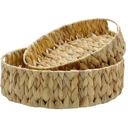 Tablett 2tlg. Holz, Textil, Natur Beige