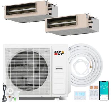 Costway X-Pro 35000 BTU 2 Zone 22.5 SEER2 Concealed Ducted Mini Split AC-18K + 18K