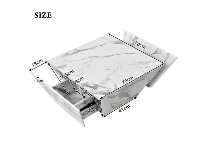 Table basse moderne tambour table basse trapézoïdale en marbre blanc table de salon 70*70*37cm