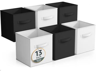 "Sorbus Fabric Storage Bins 13"" Foldable Cubes With Handles For Pantry, Cubbies, Toy And Closet Shelving Organization - 6Pk"
