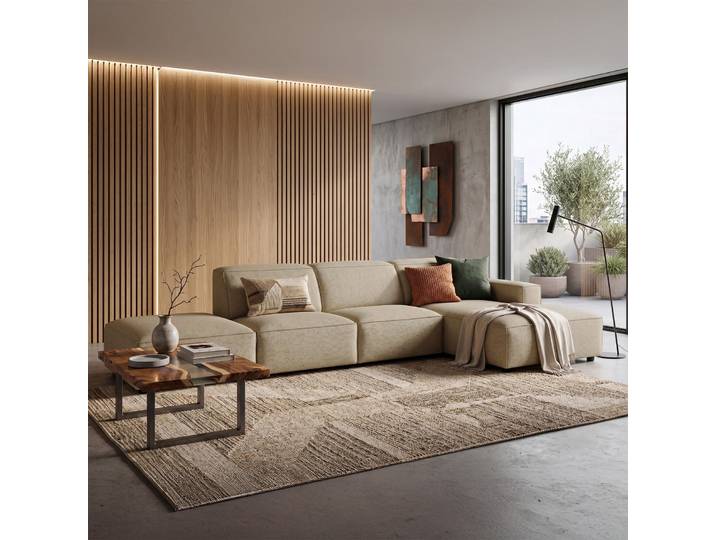 Modulares Ecksofa Sellmo in L-Form mit Pouf, rechtsseitig,