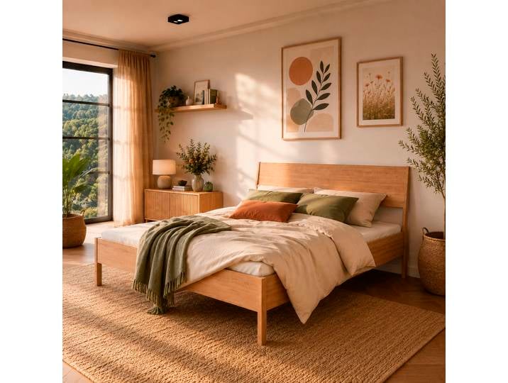 Bett HOME AFFAIRE Bettgestell Nord Eichefurnier – skandinavisch, minimalistisches Design , braun (natur, natur, natur), B:185cm H:105cm L:205cm, Betten, Bett, Holzbett im nordischen Stil mit warmer Holzoptik