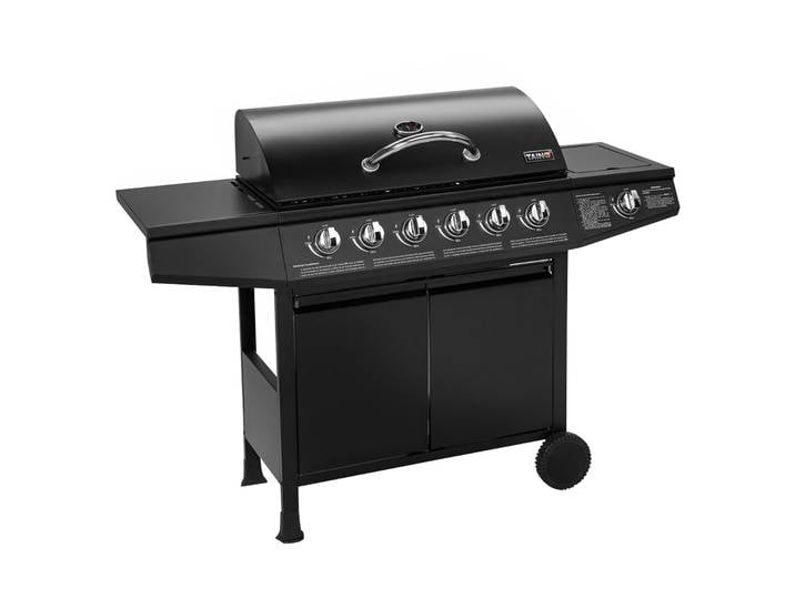 TAINO BASIC 6+1 Gasgrill mit Seitenbrenner 6 Brenner Edelstahl-Brenner Grillwagen BBQ Schwarz