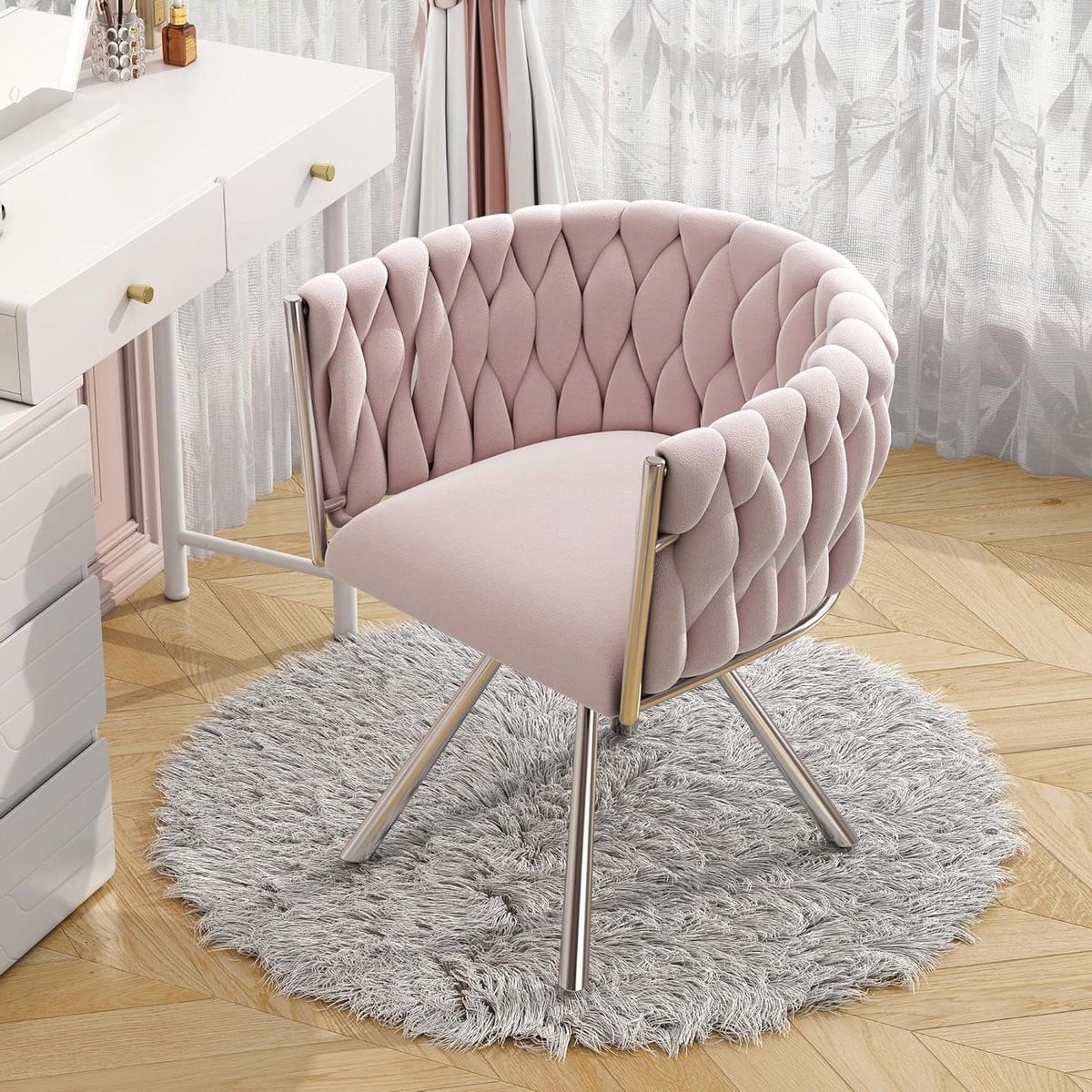 Roze Make-upstoel - 360 graden draaibare eetkamerstoel voor comfortabel zitten