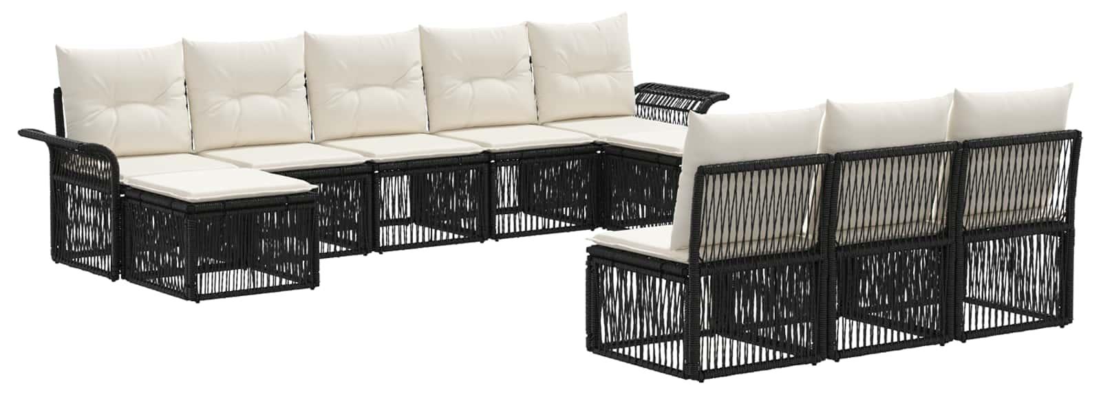 Gartenmöbel-Set, 10 Stück, schwarzes Gartensofa aus Kunstgewebe (Rattan-Optik)
