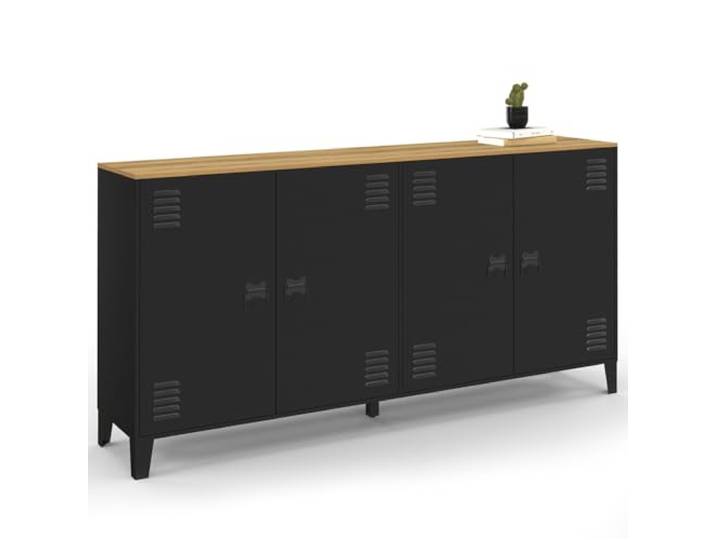 IDMarket - Sideboard 160cm Ester 4 Türen aus schwarzem Metall Holzplatte Industriedesign