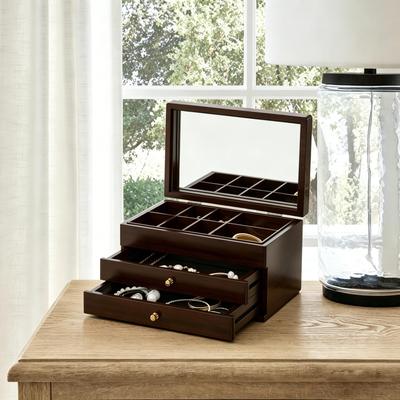 WILK Bamboo Jewelry Box with Mirror, 3 Drawer Jewelry Organizer and Storage