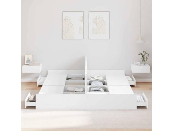 KTHLBRH Boxspringbett weiß 180 x 200 cm 4 Schubladen, mehrschichtiges Holz, max. 200 kg, Kopfteil inklusive