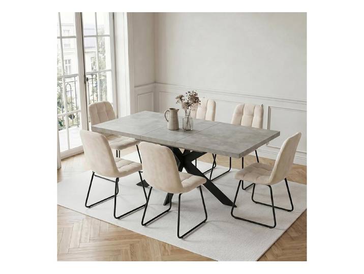Jiexi Essgruppe Ausziehbare Essgruppe 130-170cm, MDF-Tisch & 4 Samtstühle