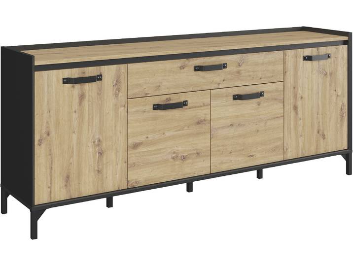 Sideboard GAMI CAMDEM , braun (eiche artisan, schwarz), B:182cm H:78cm T:41cm, Spanplatte, Sideboards, Sideboard, Praktisch und sehr funktional