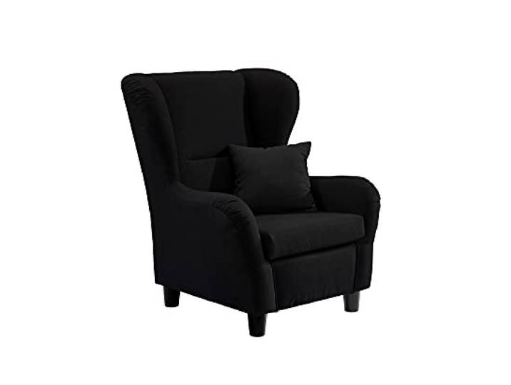 lifestyle4living - Moderner Ohrensessel – Große Auswahl an Stoffen und Farben - Gemütlicher Designer-Sessel im eleganten Landhaus-Stil, Schwarz