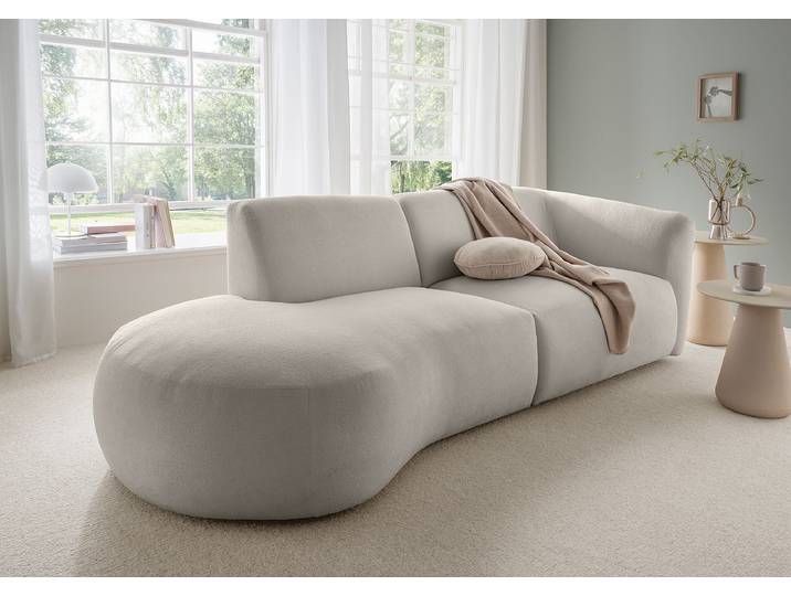 Sofa mit Ottomane Beige Microfaser Ciska 238 x 72 x 107cm Ottomane davorstehend links Modern
