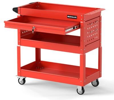 Costway 3 Tier Rolling Tool Cart with Lockable Drawer for Garage and Workshop-Red