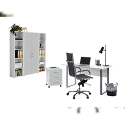 moebel-dich-auf Büromöbel-Set TABOR 3 in weiß / lichtgrau, Arbeitszimmer Komplett-Set Büro