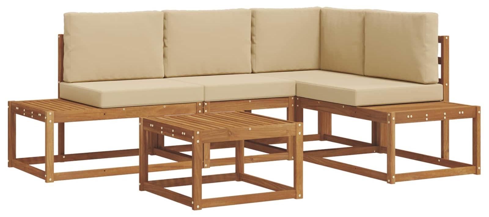 vidaXL 5 stk. Outdoor-Sofagarnitur Massives Akazienholz und Polyester