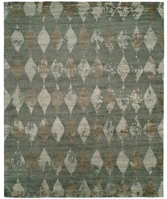 KALATY Modern Grey Hand-Knotted Viscose Area Rug