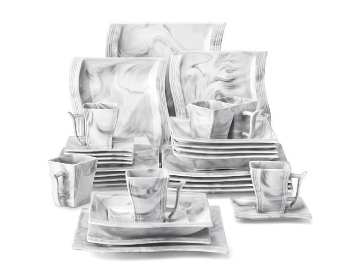 MALACASA FLORA 30/60 pièces ensemble de vaisselle en porcelaine grise marbre avec 6 pièces assiette à dîner/dessert/soupe/tasses et soucoupes ensemble de vaisselle