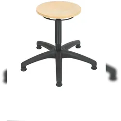 PROREGAL Drehhocker Atlanta, Sitzhöhe 47-65cm, Tragfähigkeit 110kg, Holz-Buche, Kunststof-Fußkreuz, Gleiter, Ringauslösung, Buche