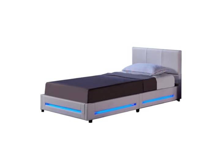 Home Deluxe - LED Bett Asteroid - Weiß, 90 x 200 cm - Inkl. Matratze und Lattenrost I Polsterbett Design Bett inkl. Beleuchtung