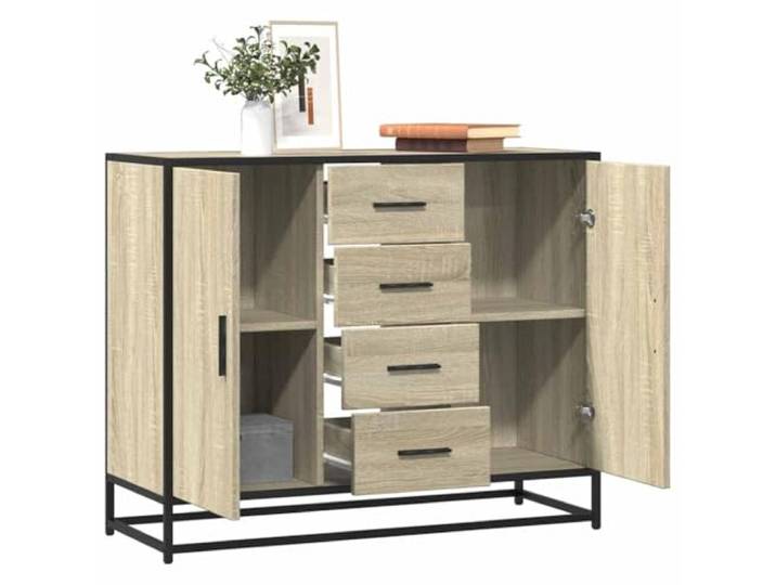 HEFZGDB Stabile Kommode mit reichlich Stauraum, Sideboard Sonoma-Eiche Holzwerkstoff Kommode im industriellen Design mit Metallgestell und glatter Oberfläche, pflegeleicht für Wohnzimmer