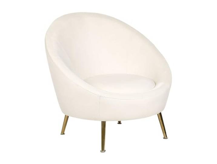 Beliani Sessel Samt weiß rund mit goldenen Metallbeinen Cocktailsessel glamourös Langa