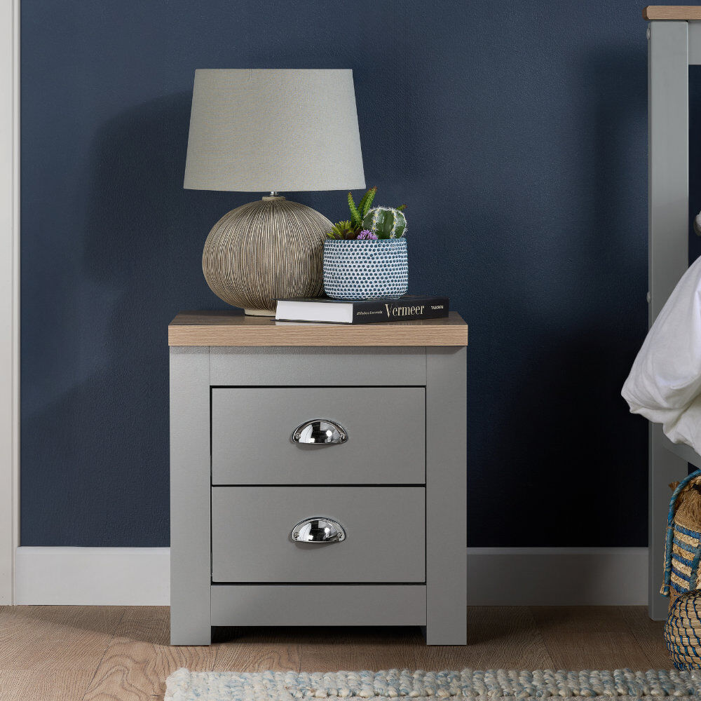 August Grove Napanoch 2 Drawer Bedside Table Grey 48cm H X 44.6cm W X 39.5cm D