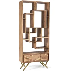 Bücherregal Raida aus Mangoholz, modern mit Metallgestell, naturfarben, 12 Fächer, Bizzotto