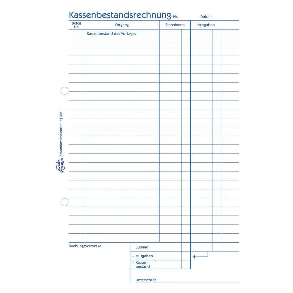 Avery Kassenbestandsrechnung, A5 (A5, Blanko) (318-5)