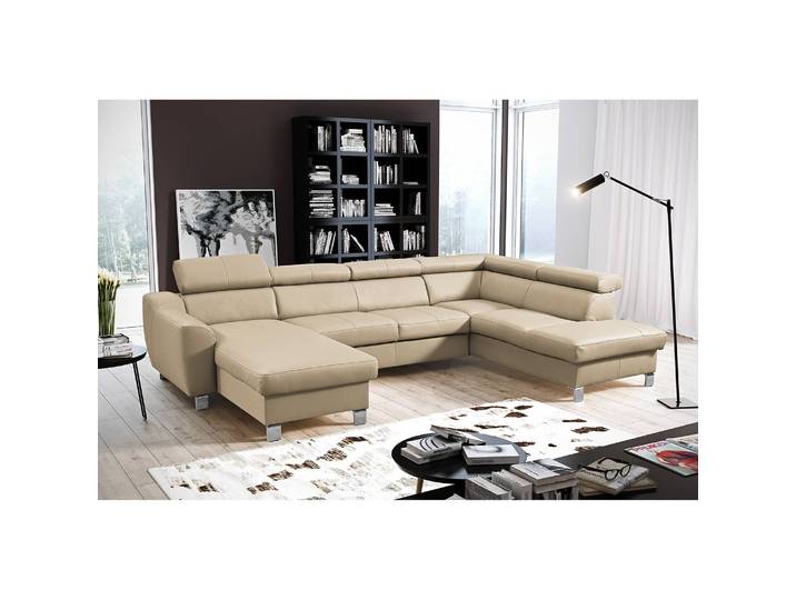 Wohnlandschaft Burnside I Beige/Warmes Beige Kunstleder 315 x 76 x 206cm Longchair davorstehend links / Ottomane rechts ohne Schlaffunktion