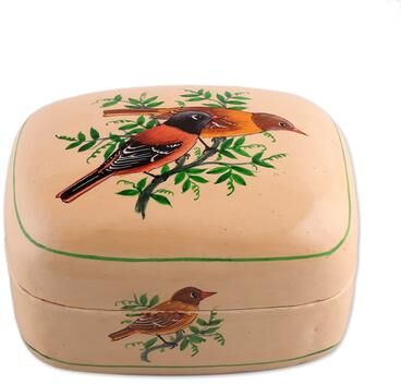 Novica Handmade Bird Saga Papier Mache Decorative Box