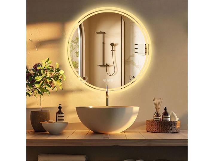Miroir Salle de Bain Lumineux LED Rond 80cm Anti-Buée avec Eclairage Interrupteur Tactile