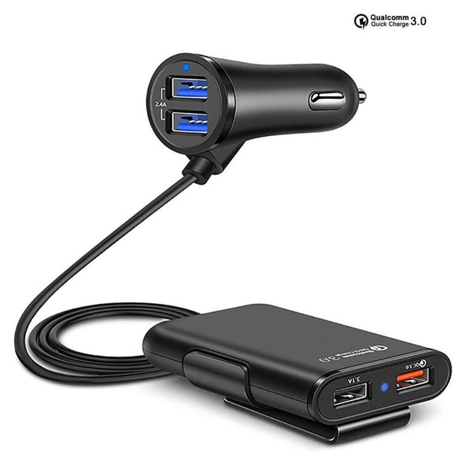 DrPhone PCC2 36W 8A 4-poorts USB QC 3.0 Snellader Autolader met 1.8M kabel - Zwart