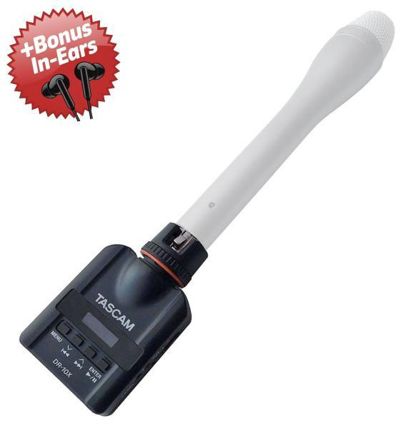 Tascam DR-10X audio-recorder met in-ear hoofdtelefoon
