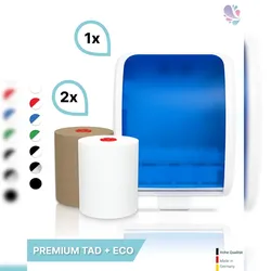 Blanc HYGIENIC Handtuchrollenspender Autocut, Blanc Cosmos + 1 Rolle PREMIUM TAD + 1 Rolle ECO Natural - PRODUKTSET