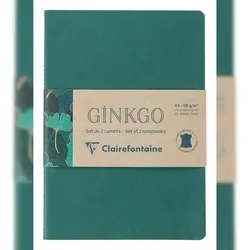 Clairefontaine 6x Ginkgo, Set mit 2 Notizbüchern mit Fadenbindung, A5 14,8x21 cm, 32 Bl liniert 90g, 1 Notizbuch mit Ledereinband, sortiert - 115948C