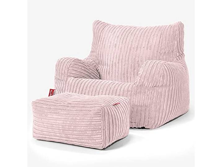 Lounge Pug, Sitzsack Ohrensessel mit Hocker, Cord Rosa