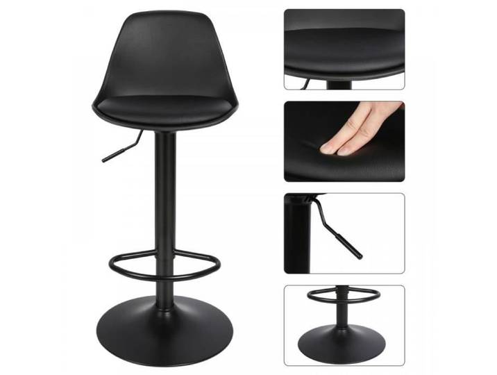 JEOBEST tabouret de bar 4 Pcs- Tabouret de Bar*4- Rotation à 360°- Tabouret de Bar Réglable- Hauteur d'assise: 55 à 75 cm- Noir