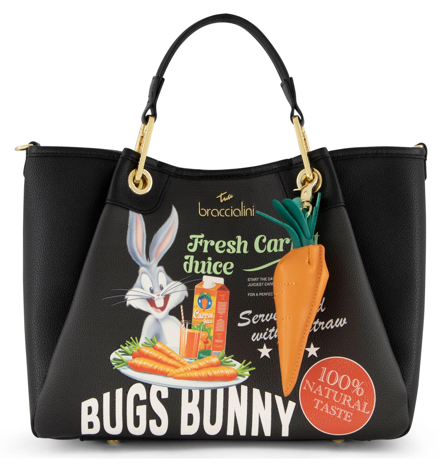 Handtasche Amy Lt Schwarz mit Bugs Bunny Print und Diner-Stil Schriftzügen