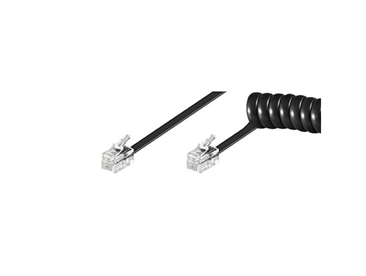 Goobay 68002 telefoonkoptelefoon spiraalkabel, platte kabel met RJ10-stekker (4P4C) naar RJ10-stekker (4P4C); zwart; 4 meter