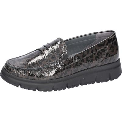Slipper WALDLÄUFER "H-Pina", Damen, Gr. 5,5, Leder Textil, carbon, leo, Lackleder, Schuhe Slipper, Loafer, Schlupfschuh, Bequemschuh in H-Weite