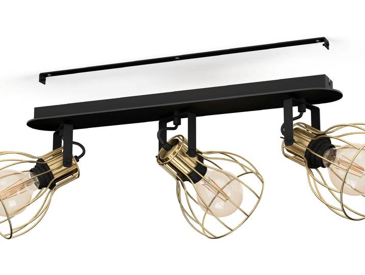 EGLO Deckenspot SAMBATELLO , schwarz (schwarz, messingfarben), 3, Ø 15cm H: 22cm, 1 Stk., Leuchten, Deckenspot aus Stahl, Holz - exkl. E27 - 40W, Deckenspot