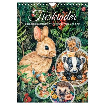 Tierkinder - Niedliche illustrierte Wildtiere in Wald und Flur (Wandkalender 2026 DIN A4 hoch), CALVENDO Monatskalender