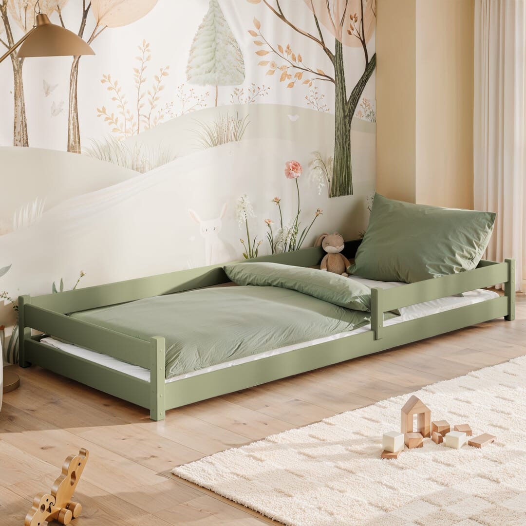 Lark Manor Wooden Single Bed Alis 90x190cm - Practical Floor-Hugging Design with Natural Appeal Cashmere