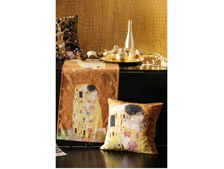 Dekokissen GOEBEL Kuss , gold (gold, bedruckt), B:40cm L:40cm, Satin, Dekokissen_Sitzkissen_Kissenhüllen, Dekokissen, Goebel Design