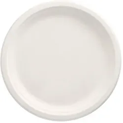 Papstar, Einweggeschirr, 50 Teller, Zuckerrohr "pure" ungeteilt Ø 26 cm · 2 cm weiss