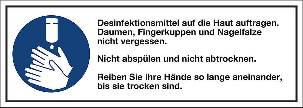 kaiserkraft Kombizusatzschilder für Gebotszeichen, Desinfektionsmittel, VE 10 Stk, Folie, LxHxT 140 x 50 x 0.1 mm