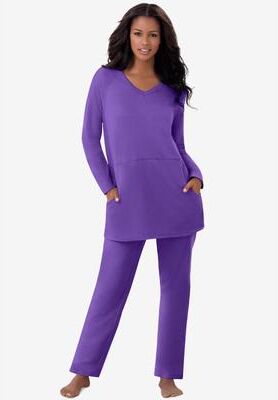 Plus Size Women's 2-Piece Lounge Set by Dreams & Co. in Plum Burst (Size S)