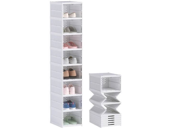 ComfortXL Schuhregal De-15024 platzsparend & stapelbar mit Sichtfenster Weiß, Kunststoff, 66.04x355.6x88.9 cm, Garderobe, Schuhaufbewahrung, Schuhregale